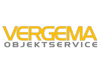 Firmenlogo der Vergema Objektservice mit gelbem Schriftzug „Vergema“ und grauer Unterzeile „Objektservice“.
