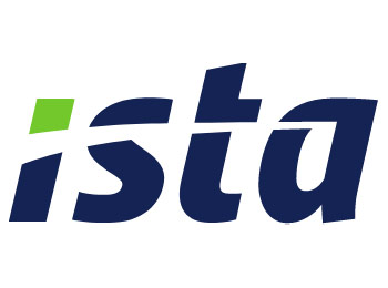 Logo des Unternehmens ista mit blauem Schriftzug und kleinem grünen Element über dem Buchstaben „i“.