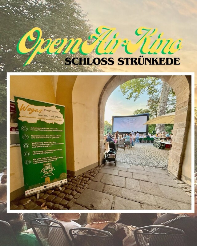 Gestern Abend verwandelte sich das Schloss Strünkede in ein stimmungsvolles Open-Air-Kino – und das bei bestem Sommerwetter! 🌅🎬
In Zusammenarbeit mit der Filmwelt Herne und WOGES Herne zeigten wir den Film Alter Weißer Mann, der sich als echter Geheimtipp entpuppte. Das Publikum lachte, fieberte mit und genoss die besondere Atmosphäre, während hinter dem Schloss langsam die Sonne unterging. 🏰✨
Mit bequemen Sitzplätzen, leckerem Snack-Angebot und einer Location, die schon für sich ein Highlight ist, wurde der Abend zu einem rundum gelungenen Erlebnis. Viele Gäste blieben noch lange nach Filmende, um den lauen Sommerabend ausklingen zu lassen – ein perfektes Zusammenspiel aus guter Unterhaltung, toller Gesellschaft und einzigartiger Kulisse. 💙